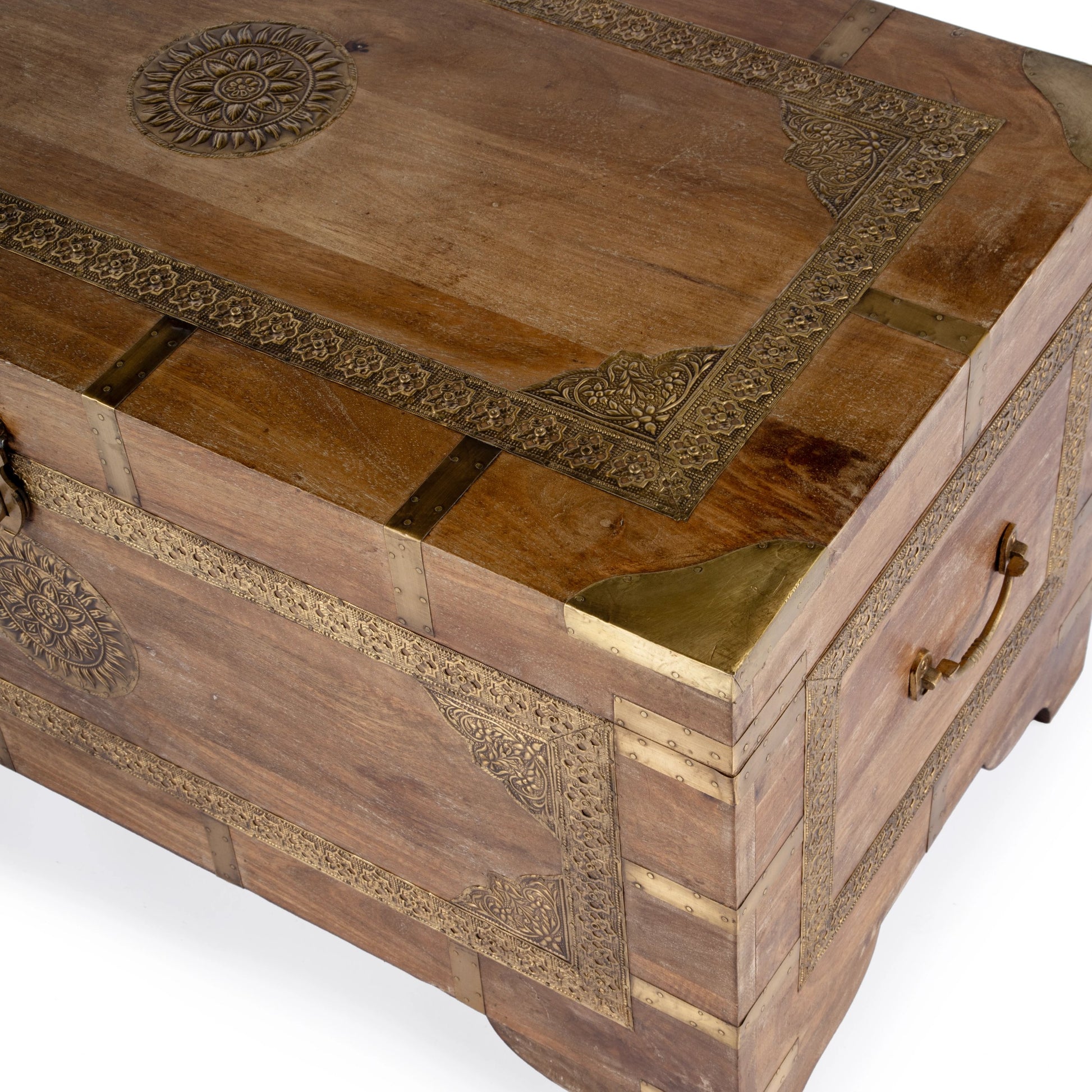 Nador Coffee Table by Butler Specialty Company. Made from mango wood solids, brass fittings in a modern style.