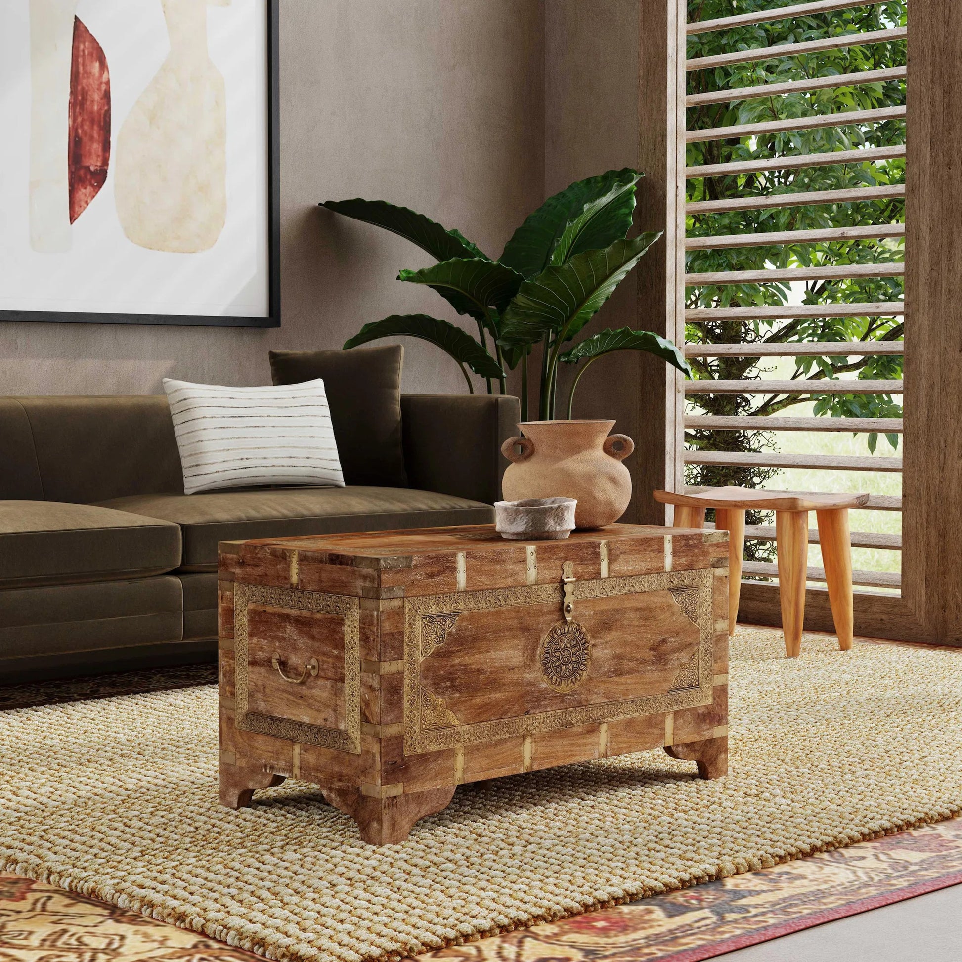 Nador Coffee Table by Butler Specialty Company. Made from mango wood solids, brass fittings in a modern style.
