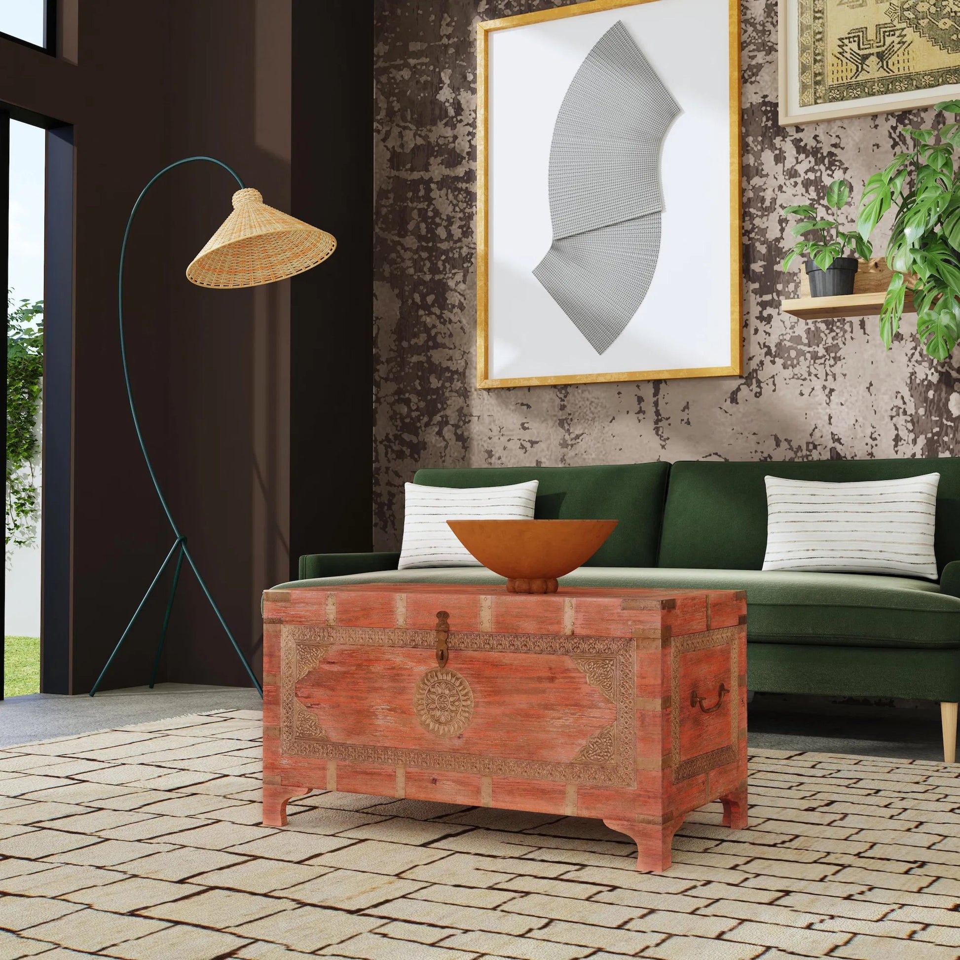 Nador Coffee Table by Butler Specialty Company. Made from mango wood solids, brass fittings in a modern style.