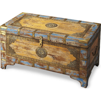 Nador Painted Brass Inlay Storage Trunk by Butler Specialty Company in assorted and artifacts. Made from wood, brass fitting in a modern style.