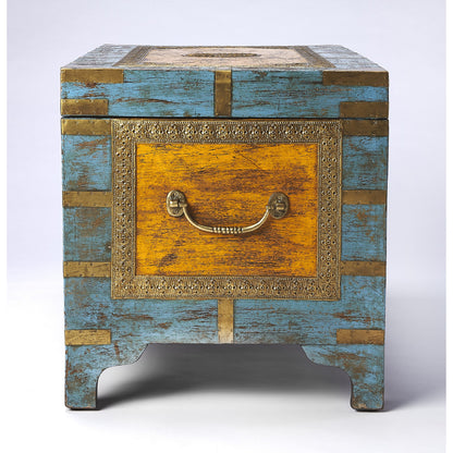 Nador Painted Brass Inlay Storage Trunk by Butler Specialty Company in assorted and artifacts. Made from wood, brass fitting in a modern style.