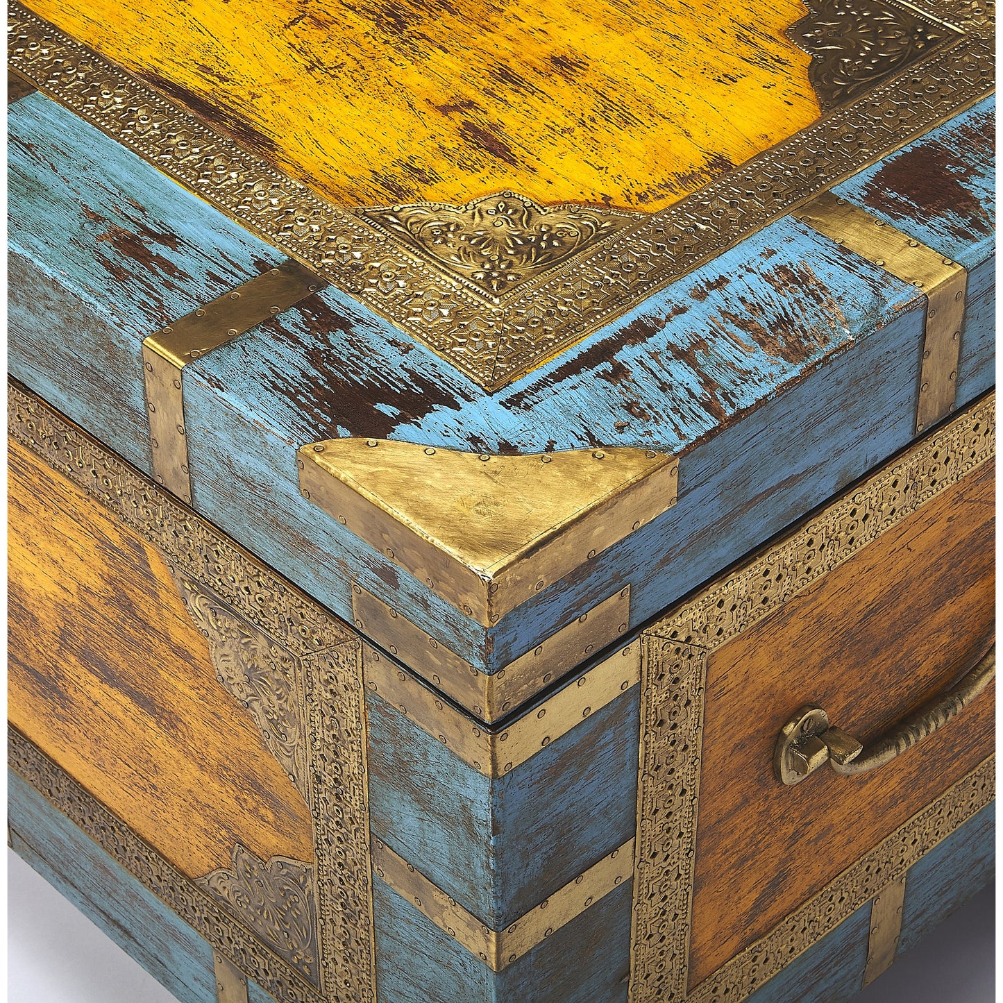 008 O-BUTLER-3365290 | Additional Silo | Nador Painted Brass Inlay Storage Trunk by Butler Specialty Company in assorted and artifacts. Made from wood, brass fitting in a modern style.