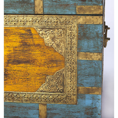 Nador Painted Brass Inlay Storage Trunk by Butler Specialty Company in assorted and artifacts. Made from wood, brass fitting in a modern style.