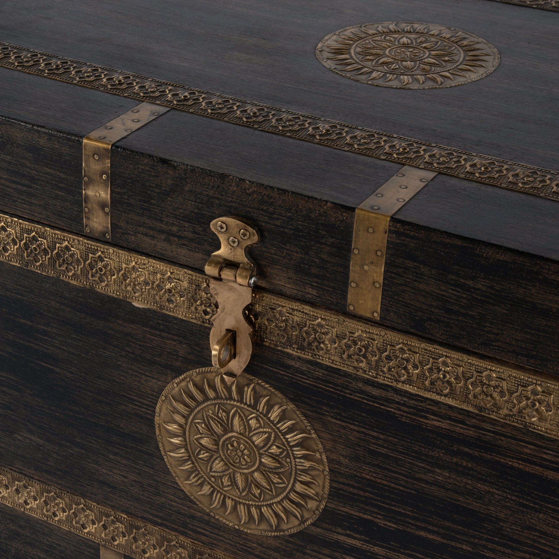 Nador Coffee Table by Butler Specialty Company. Made from mango wood solids, brass fittings in a modern style.