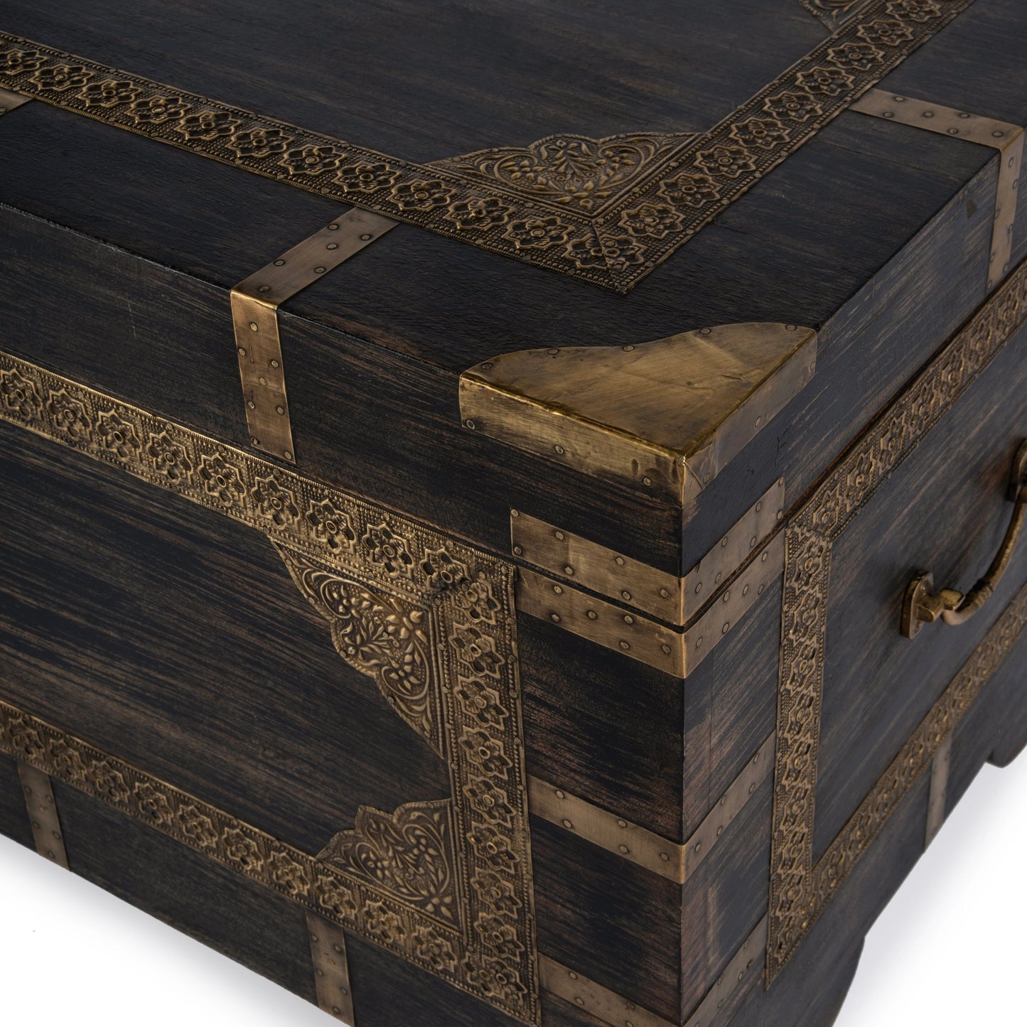 029 SI-2155902 | Closeup | Nador Coffee Table by Butler Specialty Company. Made from mango wood solids, brass fittings in a modern style.