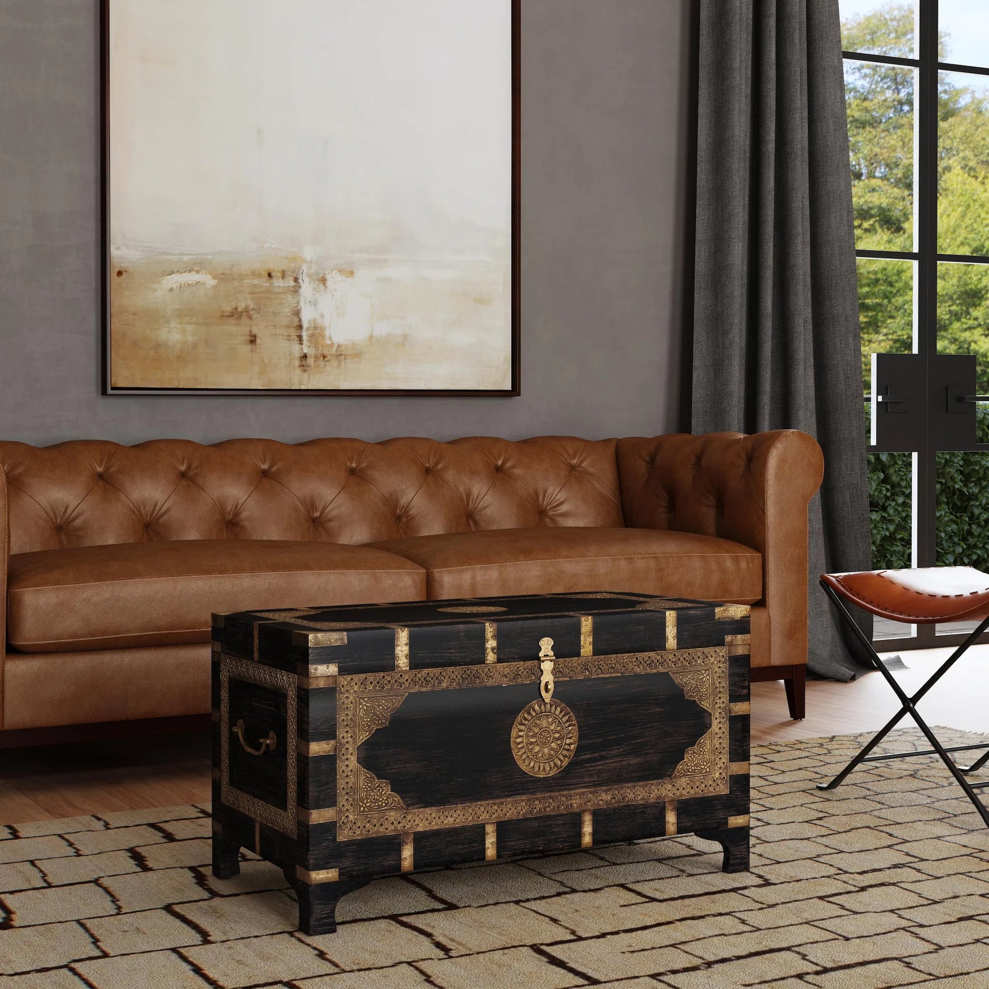 Nador Coffee Table by Butler Specialty Company. Made from mango wood solids, brass fittings in a modern style.