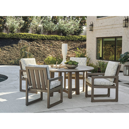 Mozambique Round Dining Table by Tommy Bahama Outdoor in taupe gray. Made from unique in a transitional style.