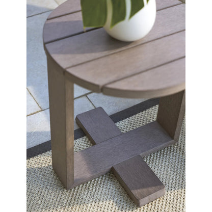 Mozambique Round Side Table by Tommy Bahama Outdoor in taupe gray. Made from unique in a transitional style.