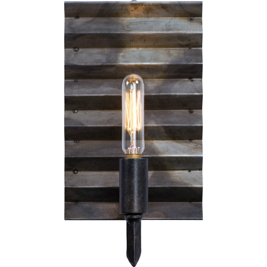 Flynne Wall Corrugated Galvanized by Varaluz in artistic fired steel. Made from artistic fired steel in a modern style.