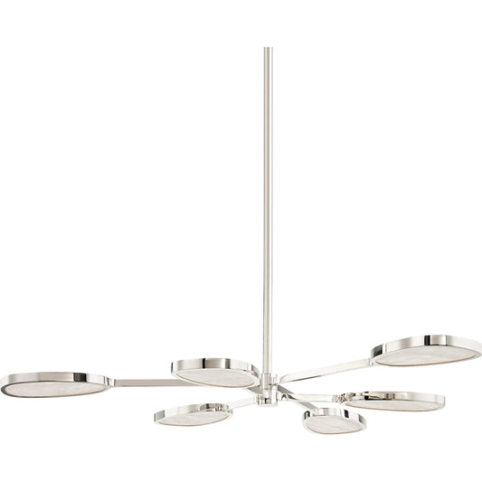 Patras Chandelier by Corbett. Made from brass in a modern style.