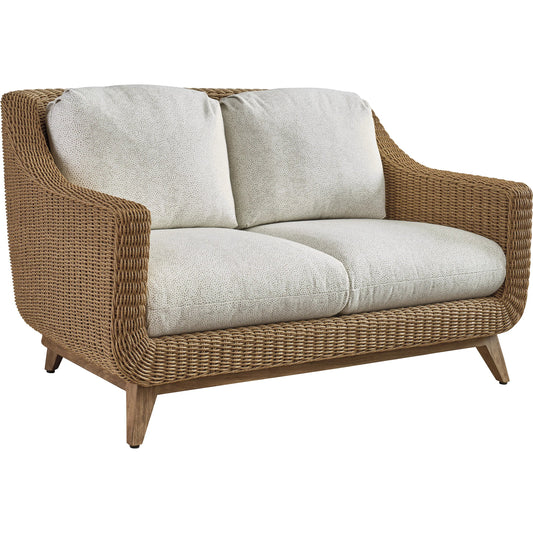 001 SI-2540649 | Primary Silo | Isle of Palms Loveseat by Tommy Bahama Outdoor in white, ivory and brown. Made from teak, rattan, fabric in a unique style.