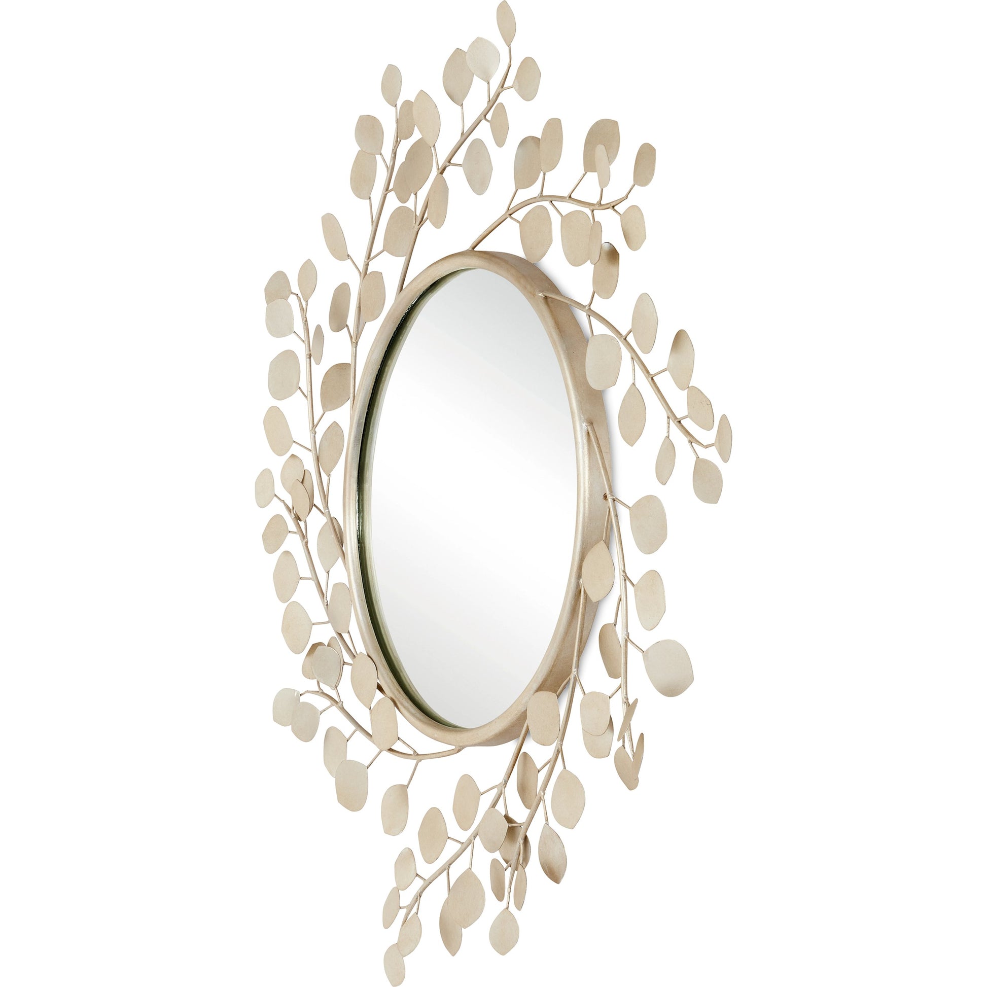 Lunaria Mirror by Currey and Company in contemporary silver leaf, mirror. Made from wrought iron, glass in a modern style.