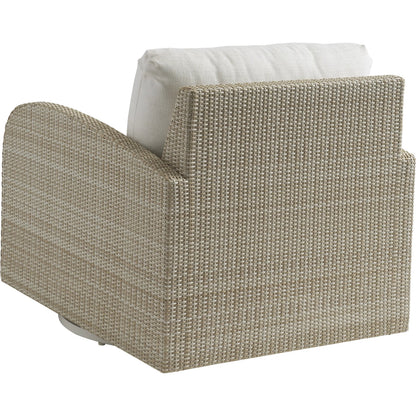 Sand Dune Swivel Lounge Chair by Tommy Bahama Outdoor in tan. Made from all-weather wicker in a unique style.