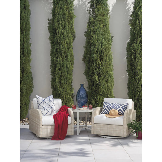 Sand Dune Round End Table by Tommy Bahama Outdoor in white. Made from stone, aluminum in a unique style.