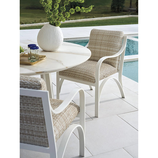 Sand Dune Round Dining Table by Tommy Bahama Outdoor in white. Made from stone, aluminum in a unique style.
