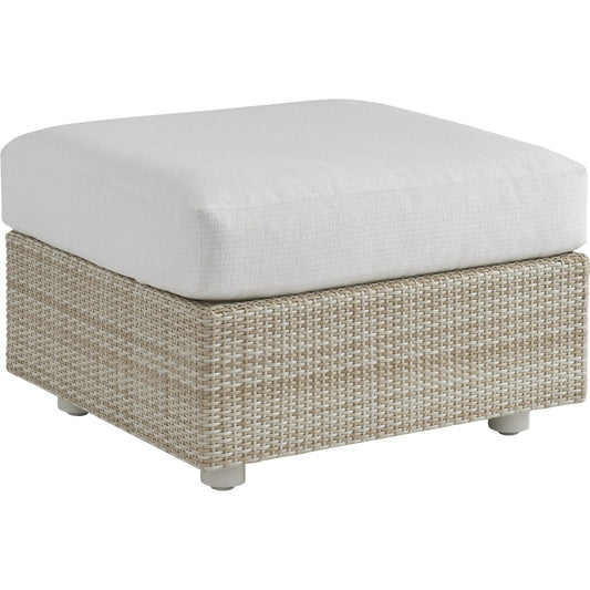 Sand Dune Ottoman by Tommy Bahama Outdoor in tan. Made from all-weather wicker in a unique style.