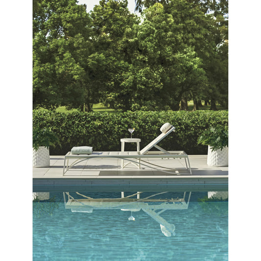 Sand Dune Chaise by Tommy Bahama Outdoor in white. Made from all-weather wicker, aluminum in a unique style.