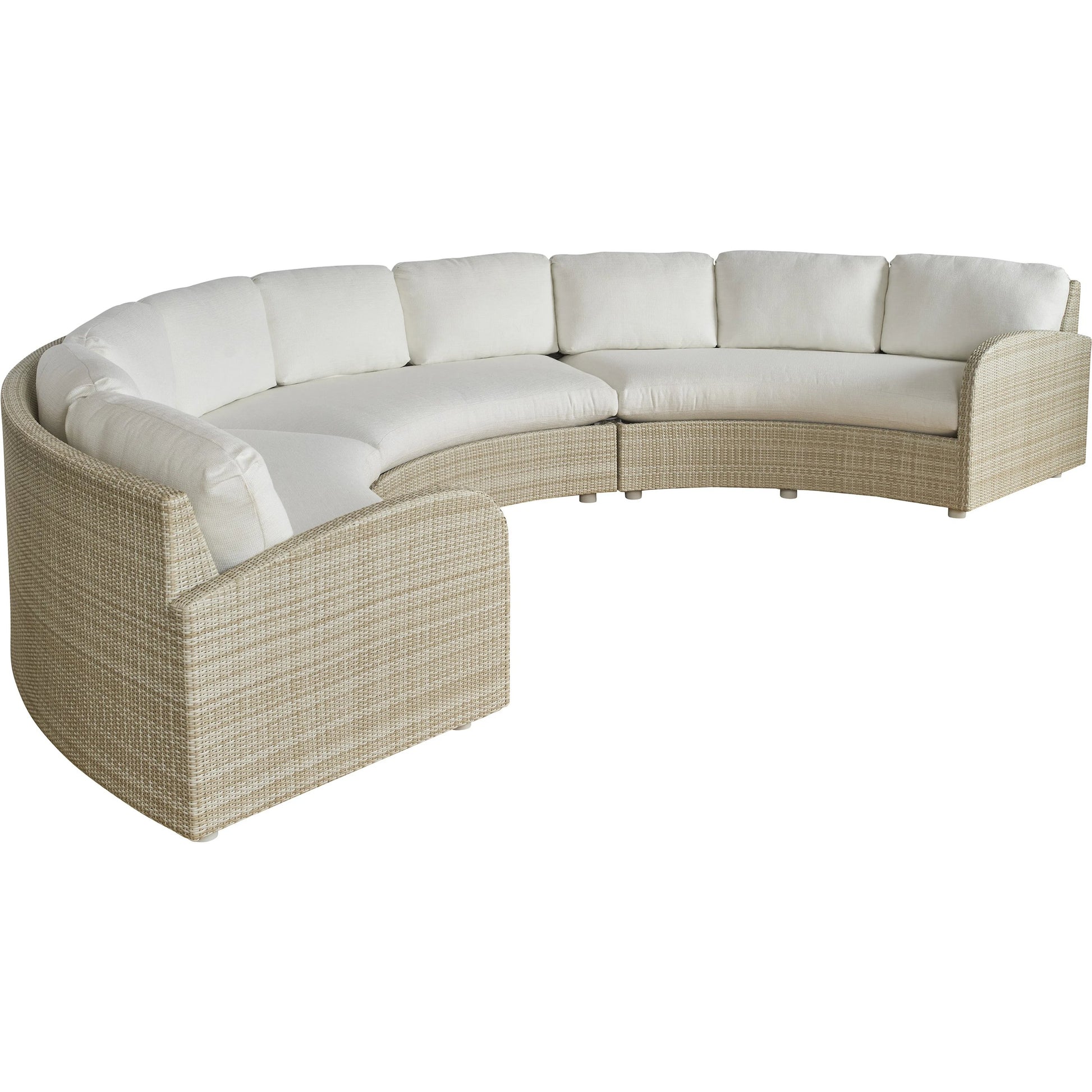 Sand Dune Sectional by Tommy Bahama Outdoor in white, ivory and tan. Made from all-weather wicker in a unique style.