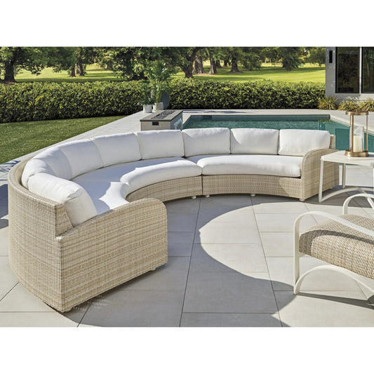 Sand Dune Sectional by Tommy Bahama Outdoor in white, ivory and tan. Made from all-weather wicker in a unique style.