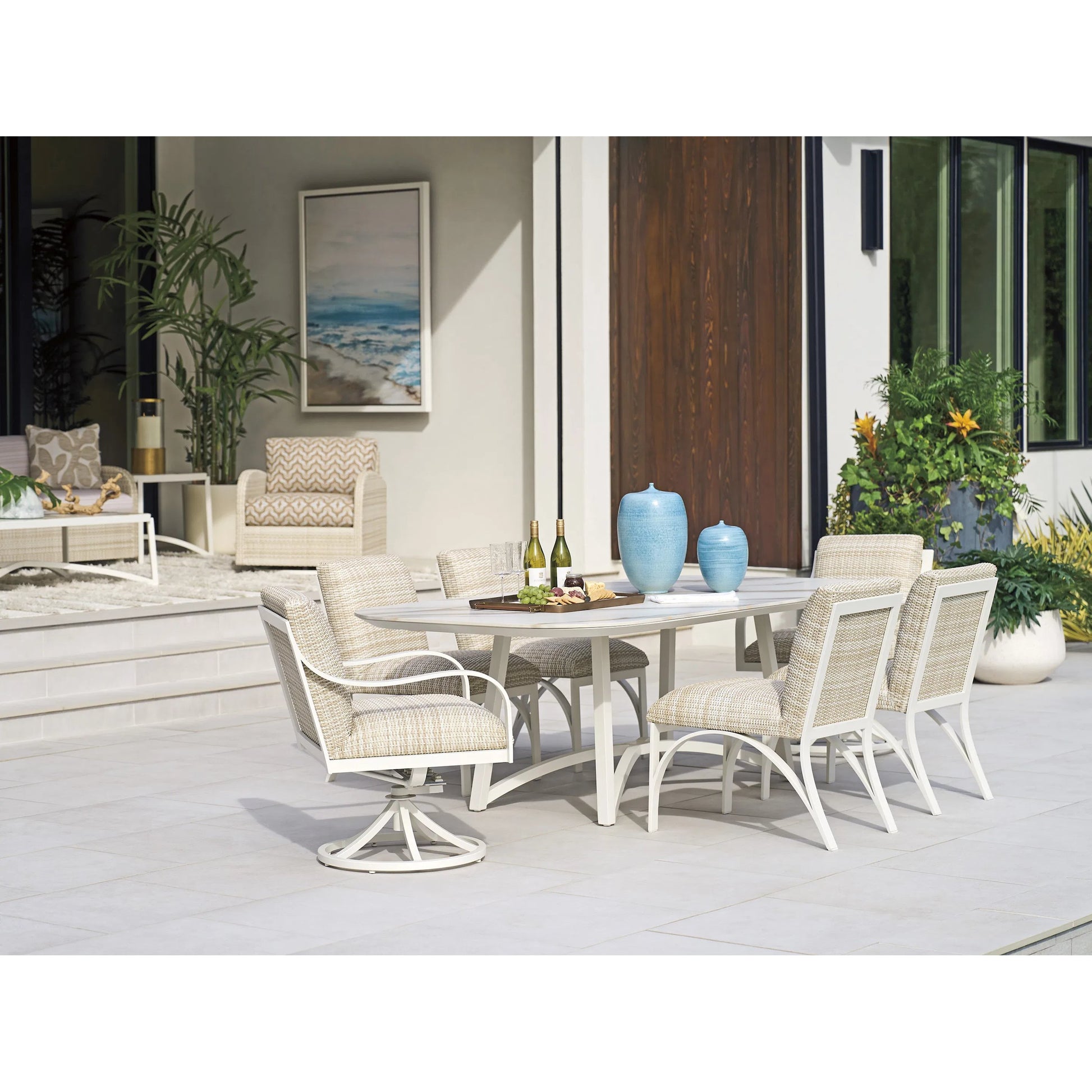 Sand Dune Rectangular Dining Table by Tommy Bahama Outdoor in white. Made from stone, aluminum in a unique style.