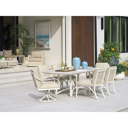 Sand Dune Rectangular Dining Table by Tommy Bahama Outdoor in white. Made from stone, aluminum in a unique style.
