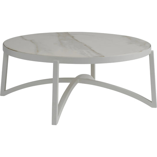 Sand Dune Round Cocktail Table by Tommy Bahama Outdoor in white. Made from stone, aluminum in a unique style.