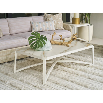 Sand Dune Rectangular Cocktail Table by Tommy Bahama Outdoor in white. Made from stone, aluminum in a unique style.