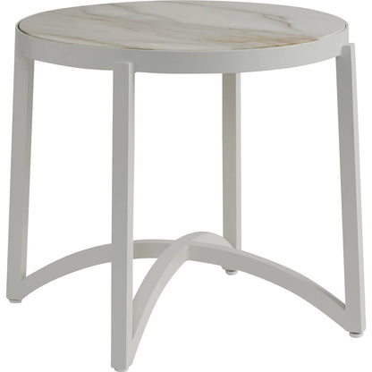 Sand Dune Round End Table by Tommy Bahama Outdoor in white. Made from stone, aluminum in a unique style.
