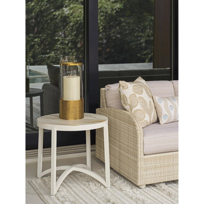 Sand Dune Round End Table by Tommy Bahama Outdoor in white. Made from stone, aluminum in a unique style.