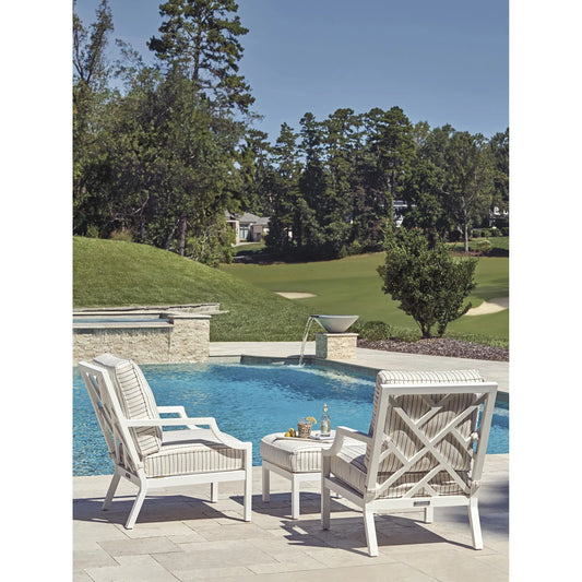 Island Classic Ottoman by Tommy Bahama Outdoor in white, ivory and white. Made from aluminum, fabric in a unique style.