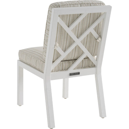 Island Classic Side Chair by Tommy Bahama Outdoor in beige, tan and white. Made from aluminum, fabric in a unique style.