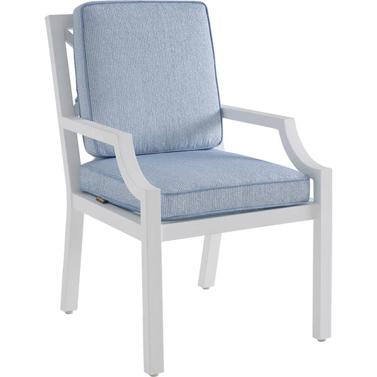 Island Classic Arm Chair by Tommy Bahama Outdoor in blue and white. Made from aluminum, fabric in a unique style.