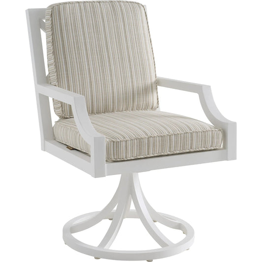 Island Classic Swivel Rocker Arm Chair by Tommy Bahama Outdoor in beige, tan and white. Made from aluminum, fabric in a unique style.