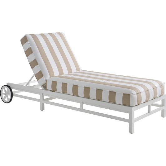 Island Classic Chaise by Tommy Bahama Outdoor in beige, tan and white. Made from aluminum, fabric in a unique style.