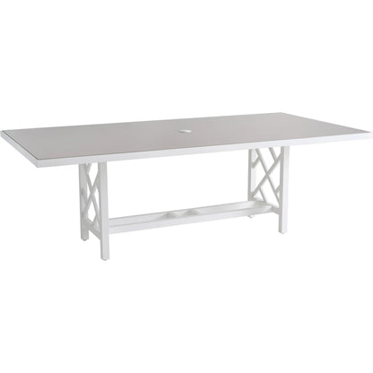 Island Classic Rectangular Dining Table by Tommy Bahama Outdoor in white. Made from quartz, aluminum, fabric in a unique style.