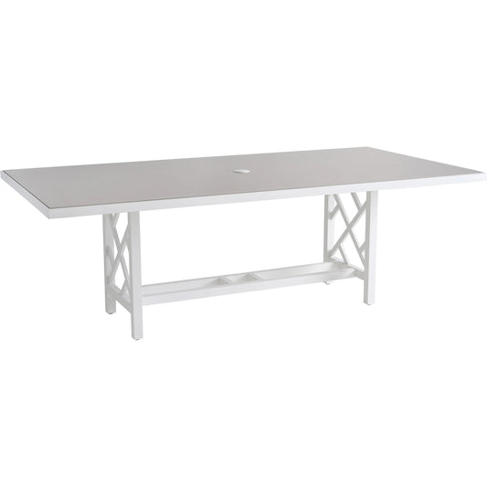 Island Classic Rectangular Dining Table by Tommy Bahama Outdoor in white. Made from quartz, aluminum, fabric in a unique style.