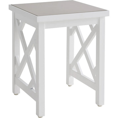 Island Classic Accent Table by Tommy Bahama Outdoor in white. Made from quartz, aluminum, fabric in a unique style.