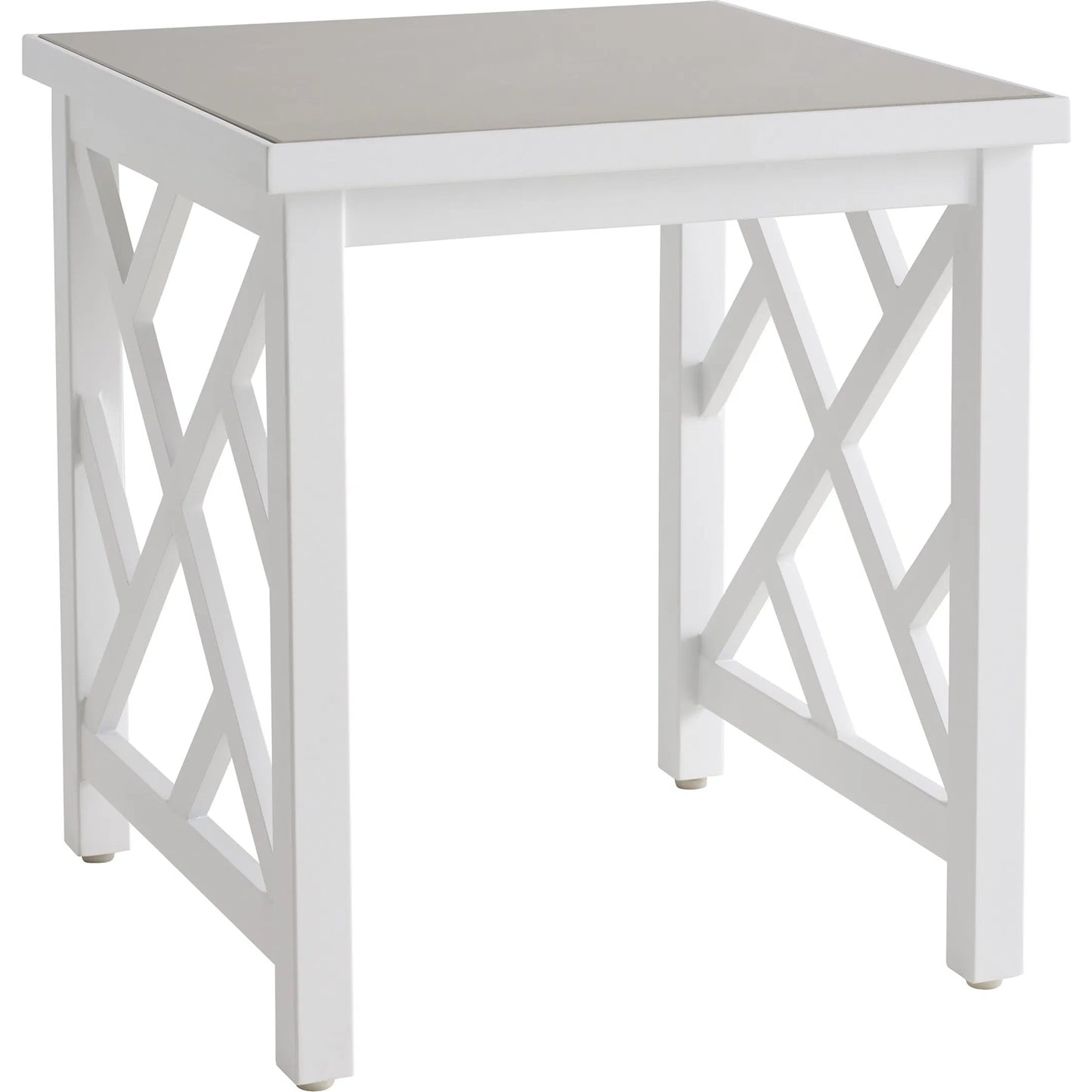 002 SI-2540690 | Primary Silo | Island Classic Square End Table by Tommy Bahama Outdoor in white. Made from quartz, aluminum, fabric in a unique style.