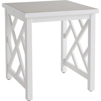 Island Classic Square End Table by Tommy Bahama Outdoor in white. Made from quartz, aluminum, fabric in a unique style.