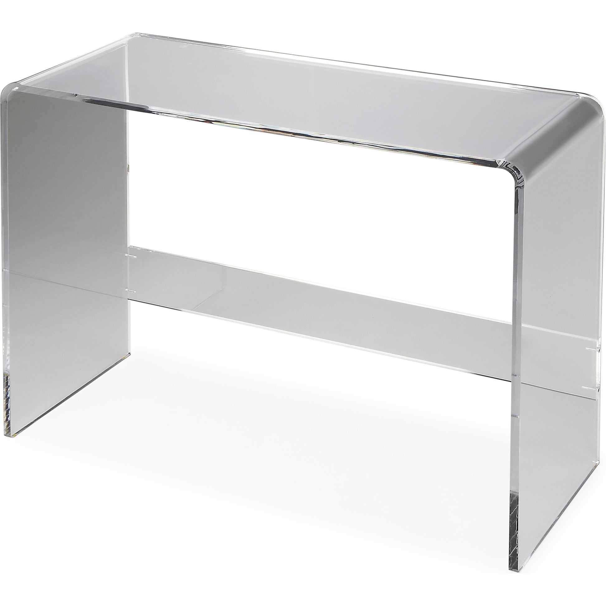 Crystal Acrylic Console Table by Butler Specialty Company in clear and butler loft. Made from transparent acrylic 15mm with smooth edges in a modern style.