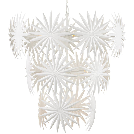Bismarkia Chandelier by Currey and Company in gesso white. Made from wrought iron in a modern style.