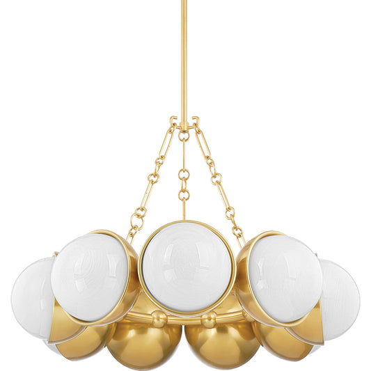 Althea 9 Light Chandelier by Corbett in vintage polished brass. Made from steel in a modern style.