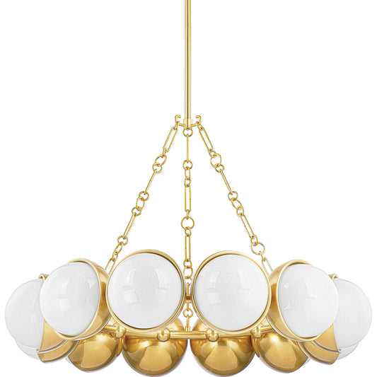 Althea 12 Light Chandelier by Corbett in vintage polished brass. Made from steel in a modern style.
