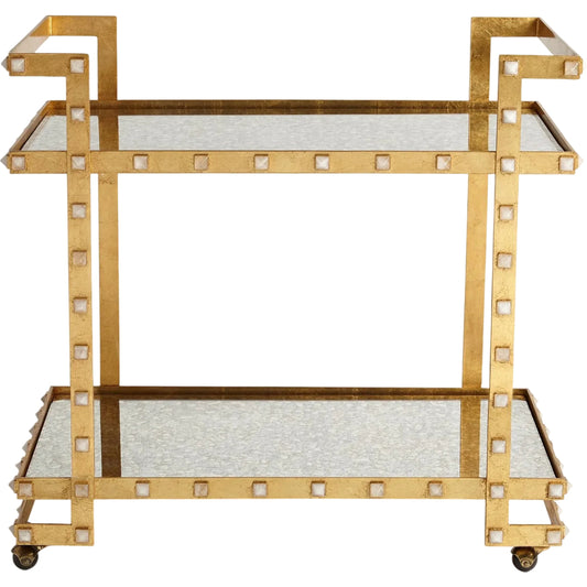 Quartz Stud Bar Cart by Global Views in gold leaf. Made from steel, quartz, mdf in a unique style.