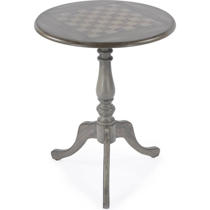 Colbert Pedestal Game Table by Butler Specialty Company in gray and powder gray. Made from rubberwood, cherry maple walnut veneer in a cottage & farmhouse style.