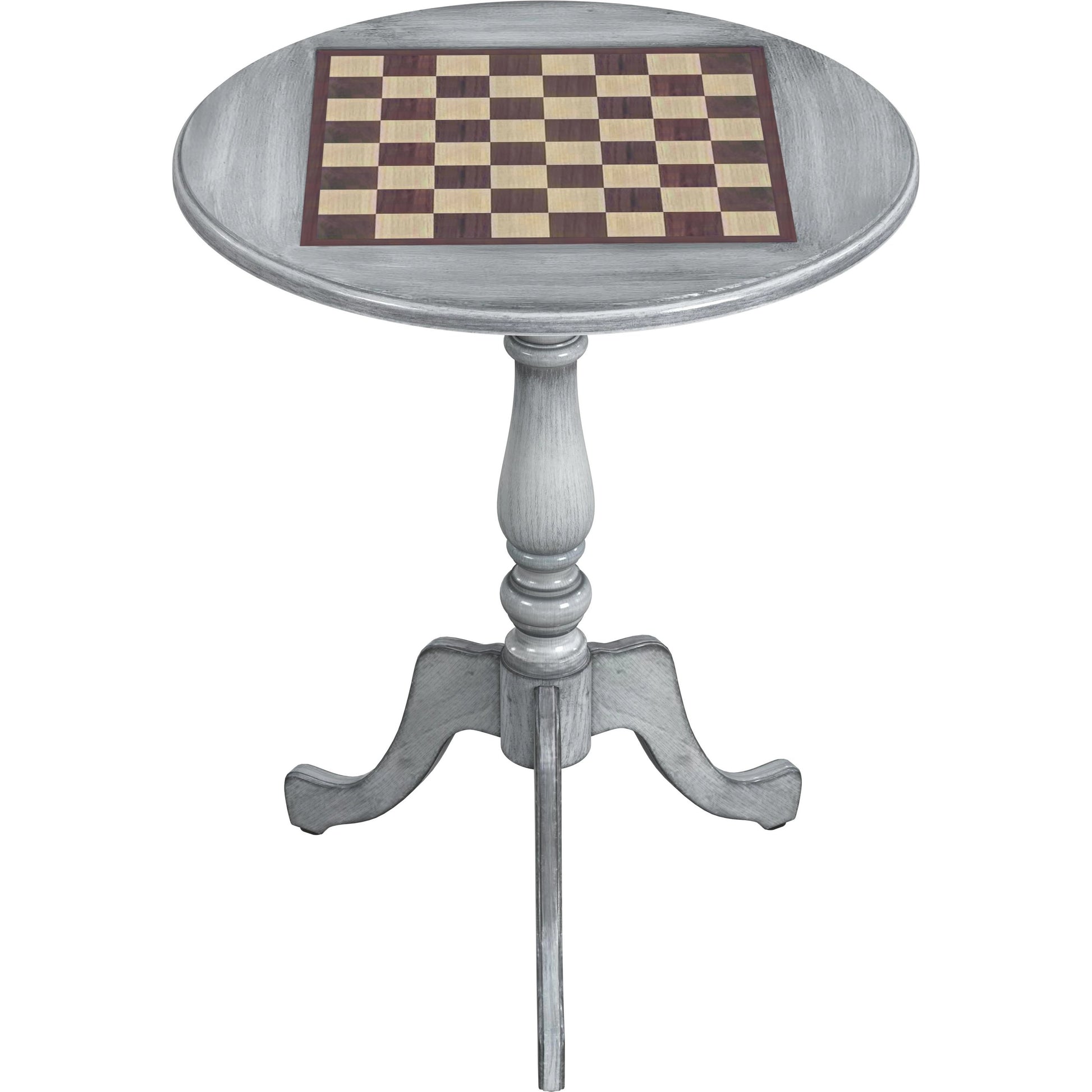 Colbert Pedestal Game Table by Butler Specialty Company in gray and powder gray. Made from rubberwood, cherry maple walnut veneer in a cottage & farmhouse style.