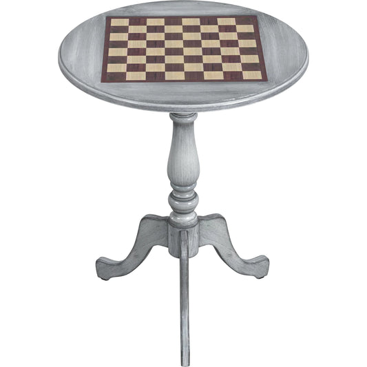 Colbert Pedestal Game Table by Butler Specialty Company in gray and powder gray. Made from rubberwood, cherry maple walnut veneer in a cottage & farmhouse style.