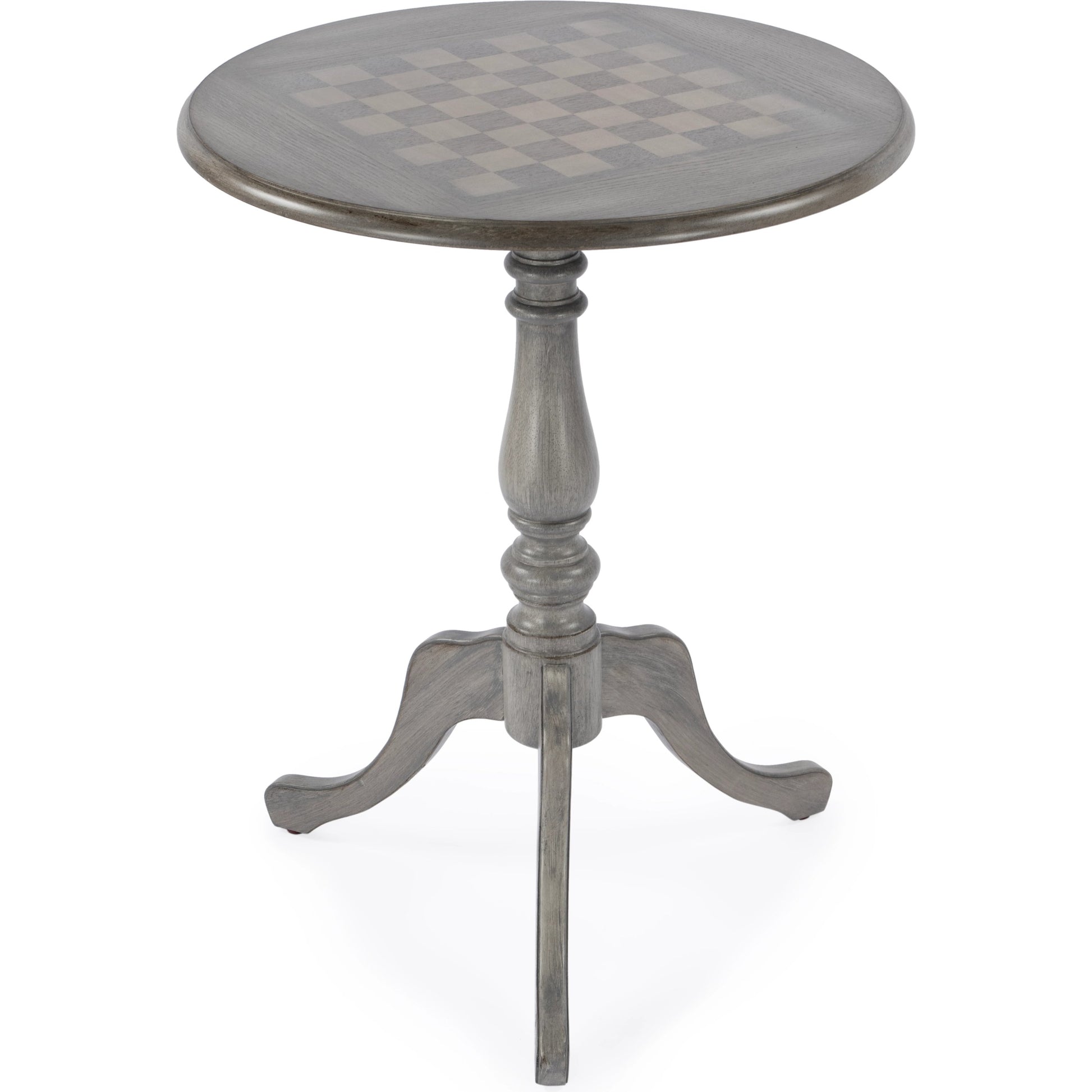 Colbert Pedestal Game Table by Butler Specialty Company in gray and powder gray. Made from rubberwood, cherry maple walnut veneer in a cottage & farmhouse style.