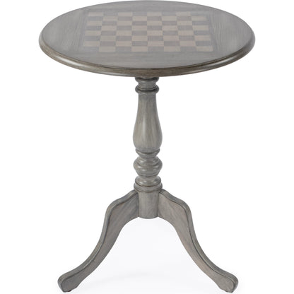 Colbert Pedestal Game Table by Butler Specialty Company in gray and powder gray. Made from rubberwood, cherry maple walnut veneer in a cottage & farmhouse style.