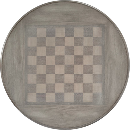 Colbert Pedestal Game Table by Butler Specialty Company in gray and powder gray. Made from rubberwood, cherry maple walnut veneer in a cottage & farmhouse style.